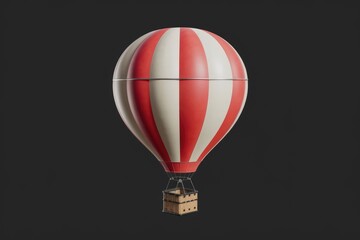 Fototapeta premium A red and white striped hot air balloon with a wicker basket.