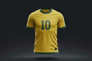 A yellow and green soccer jersey with the number 10 on the front.