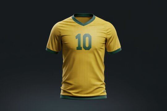 A yellow and green soccer jersey with the number 10 on the front.