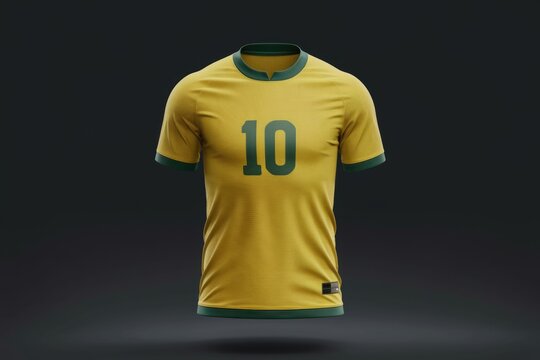 A yellow and green soccer jersey with the number 10 on the front. - Powered by Adobe