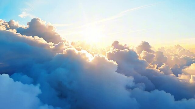 Majestic cloudscape with sunbeams at sunrise