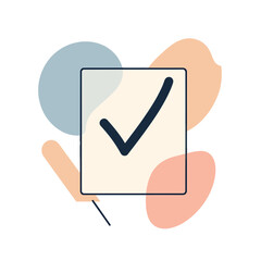 Vector checkmark icon in a box with colorful background elements in modern style
