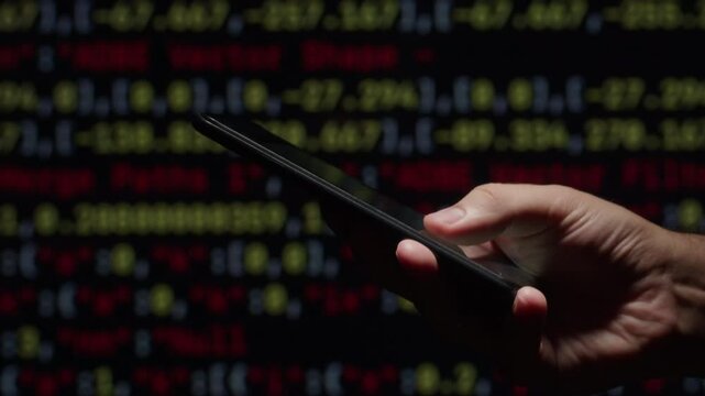 Phone smartphone at night office, Man work with chatbot AI online, connecting with AI and using a chat bot. IT engineer software developer programmer interact with chat bot, making writing code