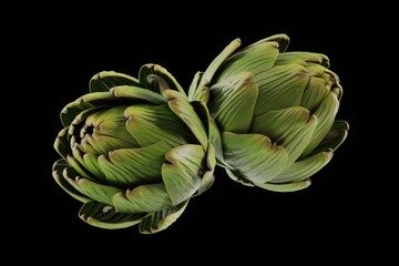 Fototapeta premium Two whole artichokes isolated on transparent background.