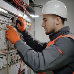 electrical engineer working on electrical control panel,