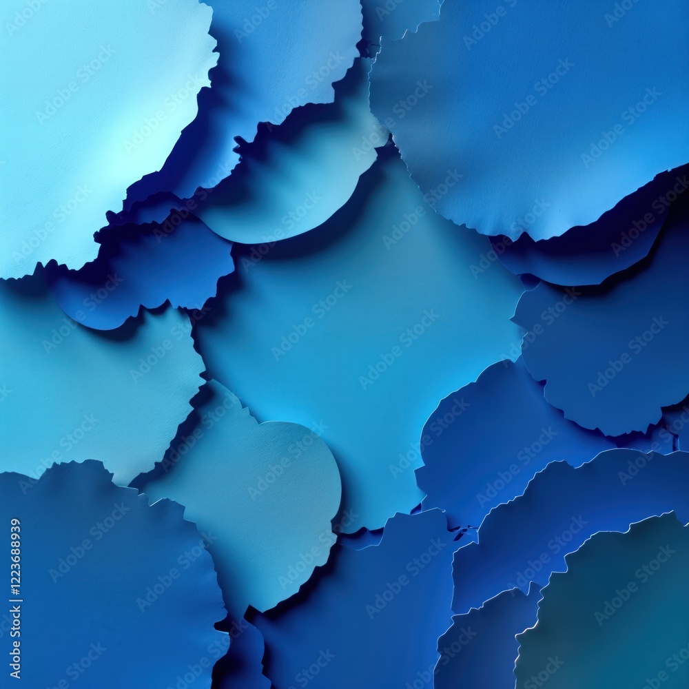 Aufkleber Abstract illustration design. Deep blue paper texture forms elegant shapes. Layers create visual interest. Modern art style. Sophisticated shades. Contemporary design element. Possible background