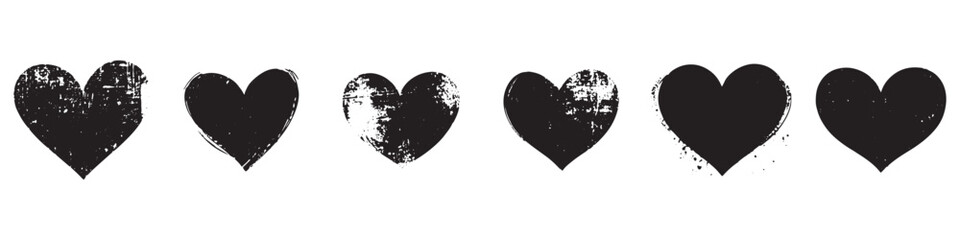 Grunge hearts icons. scribble ink grunge heart shapes icons drawn with markers and crayons set