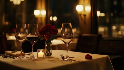 Romantic Dinner for Two: Intimate Candlelit Restaurant Setting