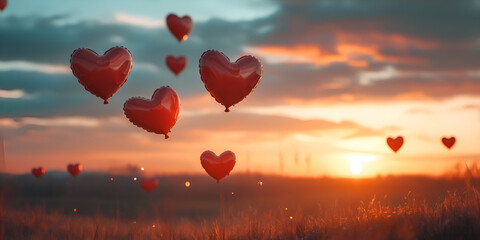 Fototapeta premium Heart-Shaped Balloons Floating in the Air During Celebration