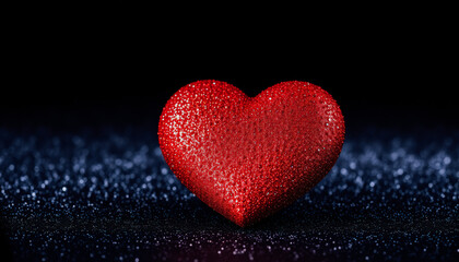 Obraz premium A sparkling red heart resting in a dark, starry night, symbolizing love, mystery, and elegance.