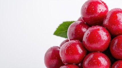 Fresh red plums, close-up, white background, healthy food
