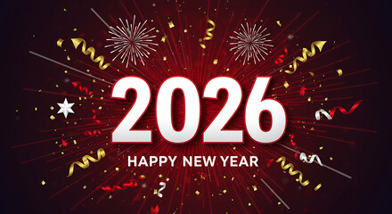 Happy New Year 2026: Festive Fireworks and Confetti Celebration