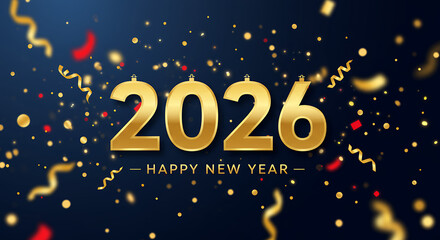 Naklejka premium Gold 2026 Happy New Year Celebration Background
