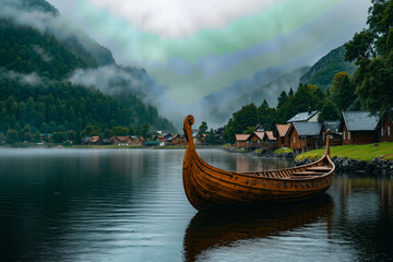 A wooden boat sitting on top of a body of water