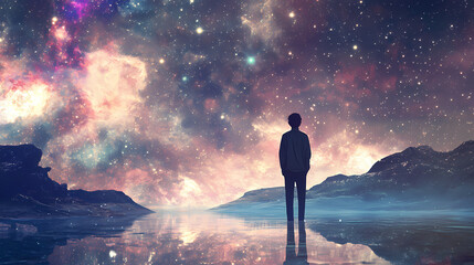 Fototapeta premium Galaxy in space lagoon nebula. Starry Lagoon. Illustration