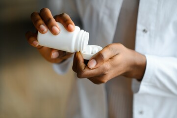 Close up of doctor's hands with pills. Healthcare concept