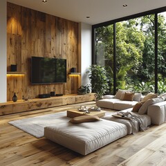 Zoom background featuring a modern living room interior for video conferences