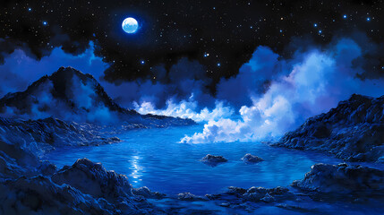 Fototapeta premium anime depiction blue lagoon night