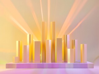 Fototapeta premium Decorative Bar Graph with Golden Rays in Pastel Yellow and Lavender Tones