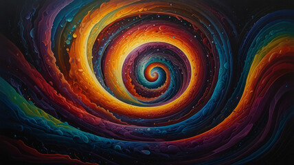 Colorful abstract swirling spiral, vibrant cosmic vortex pattern