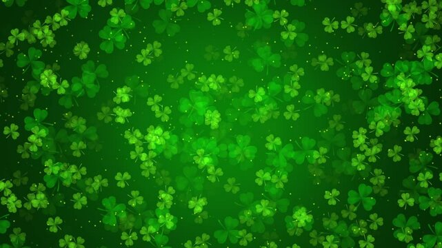 St. Patrick's Day Background Loop With Floating Shamrocks And Particles