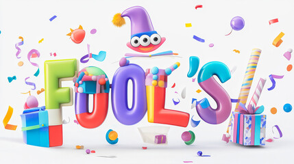 Fototapeta premium Fools is a colorful and playful word that is surrounded by various shapes