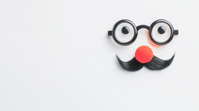 A man's face with a mustache and glasses and a red nose