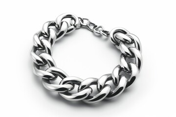Obraz premium Elegant silver chain bracelet showcasing intricate links and a polished shine, perfect for any occasion and personal style isolated on transparent background