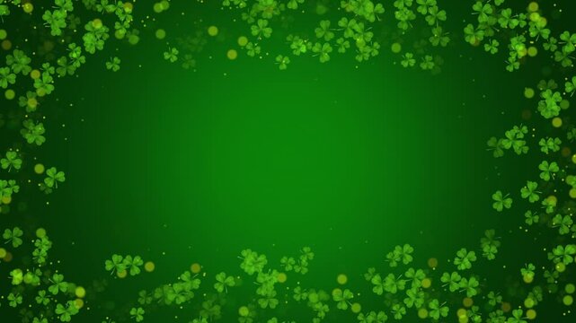 St. Patrick's Day Background Loop With Floating Shamrocks And Gold Particles
