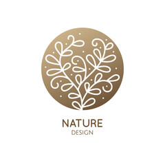 Tropical plant logo. Round emblem flower in a circle in linear style.