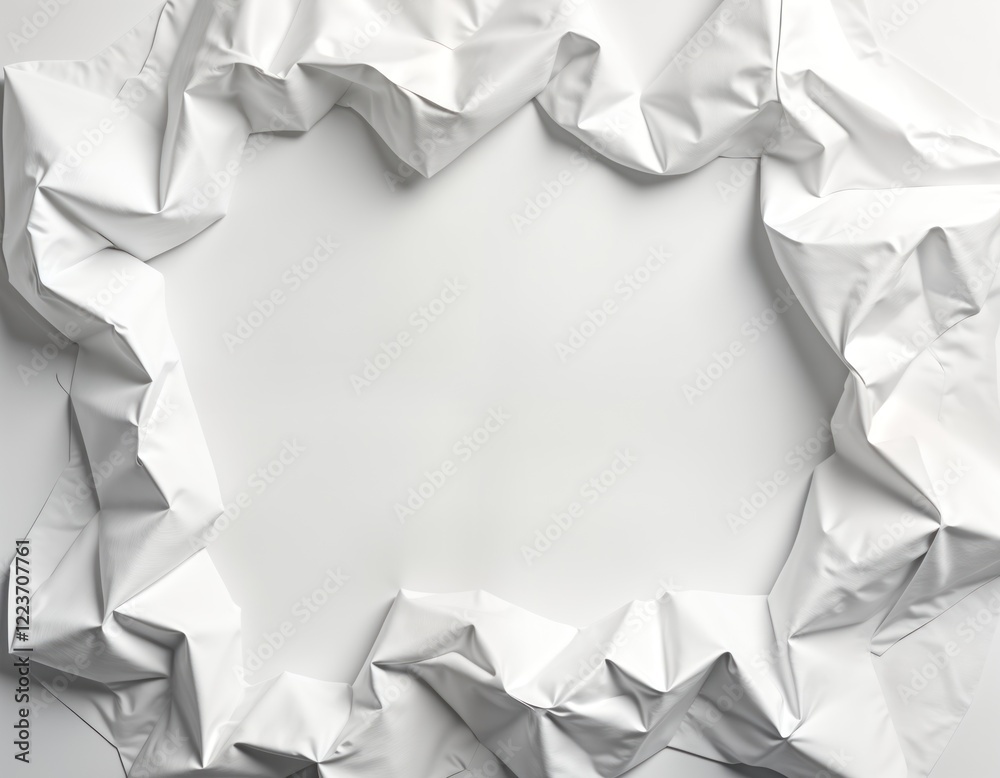 Poster abstract design with crumpled white paper. wrinkled white paper creates frame. empty space inside fr