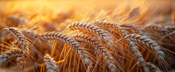Close-up of perfectly ripe golden wheat with a vintage feel, surrounded by clouds and sky &ndash; capturing the essence of harvest time
