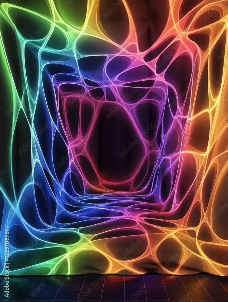 Wall mural an abstract swirl of multicolored neon lights forms a captivating pattern, generating an electric am