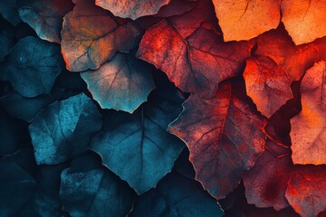 Abstract fall background in deep crimson and tealblue hues