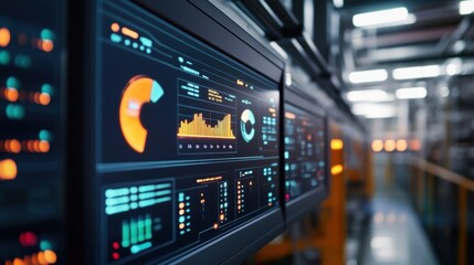 A closeup of a digital dashboard displaying realtime production metrics showing how technology can streamline operations in a reducedcapital environment.