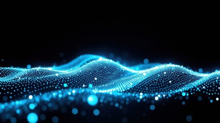 abstract blue wave of light particles, representing futuristic technology