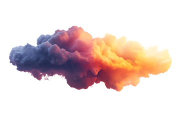 Bright colourful cloud on isolated background. Fluffy cloud of sunset shades png for copy paste. Generated with AI.