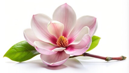 Fototapeta premium Pink Magnolia Blossom with Leaves
