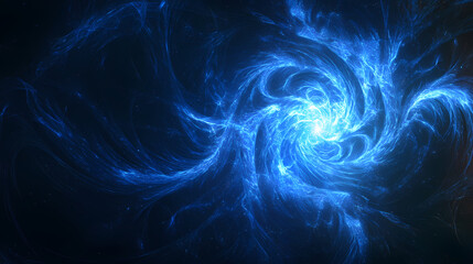 Fototapeta premium Abstract image of blue light streaks radiating from a central point, creating a dynamic and futuristic feel. the dark background enhances the vibrant blue glow. Stellar Path. Illustration