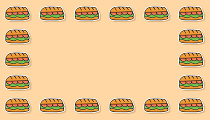 an empty frame with a picture of food. delicious sandwich. sausage sandwich. a frame with delicious sandwiches for advertising. a place for your inscription. vector. fast food.