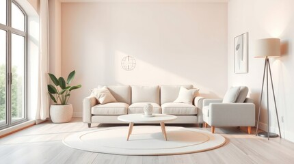  bright, airy living room with neutral tones, a soft sofa, and minimalist decor