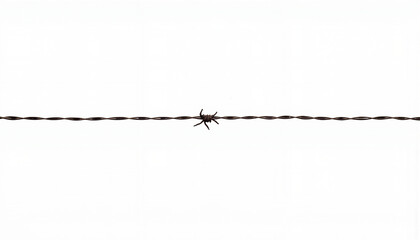 Barbed wire stretched across bright white background, symbolism of boundaries