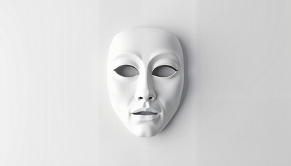 Minimalist white idol mask on bright surface, artistic expression