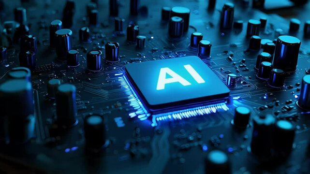 Delve into the intricate world of technology where artificial intelligence thrives on a microchip surrounded by a complex network of circuits. This captivating environment showcases innovation