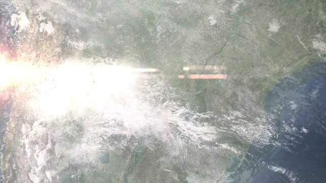 Zooming in on Capiata, Paraguay frome space - Perfect for Travel Intros and Backgrounds. Realistic 3D Animation.