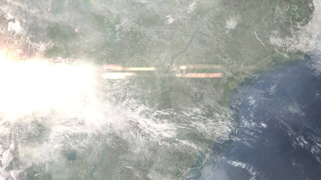 Zooming in on Hernandarias, Paraguay frome space - Perfect for Travel Intros and Backgrounds. Realistic 3D Animation.