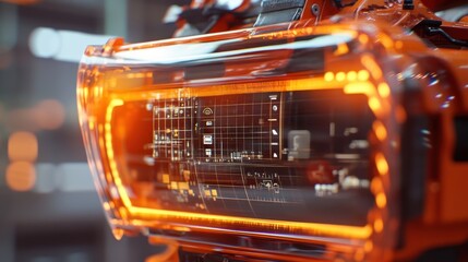 A closeup of the AR headsets lenses highlighting the vivid overlay of safety protocols and stepbystep assembly tasks with icons and messages popping up crisply.