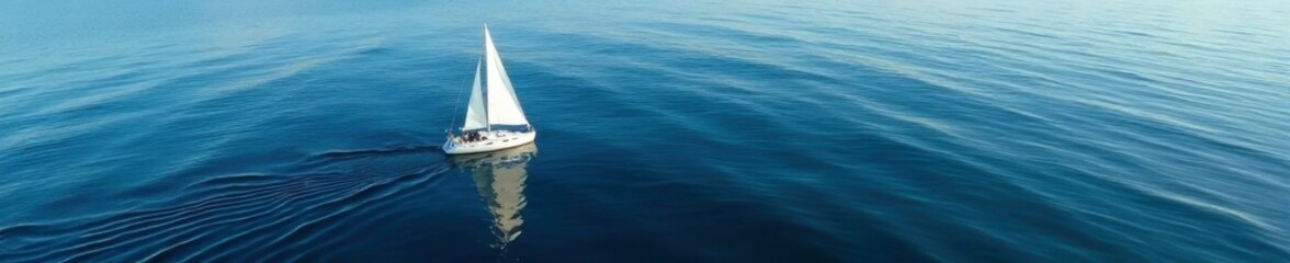 Obraz premium Single white sailboat on the surface of the Black Sea, serene, surface