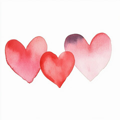 Obraz premium Three painted watercolor red hearts are isolated on a white background