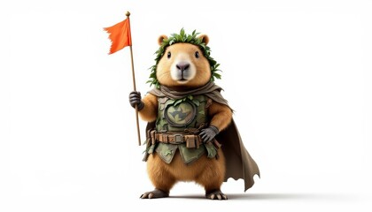 Cute Capybara Superhero with Flag 3d Render